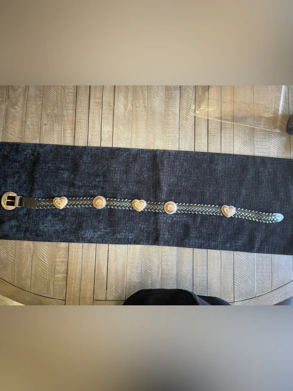 Brighton Braided Black Leather Belt with Brass-Tone Buckle 90’s